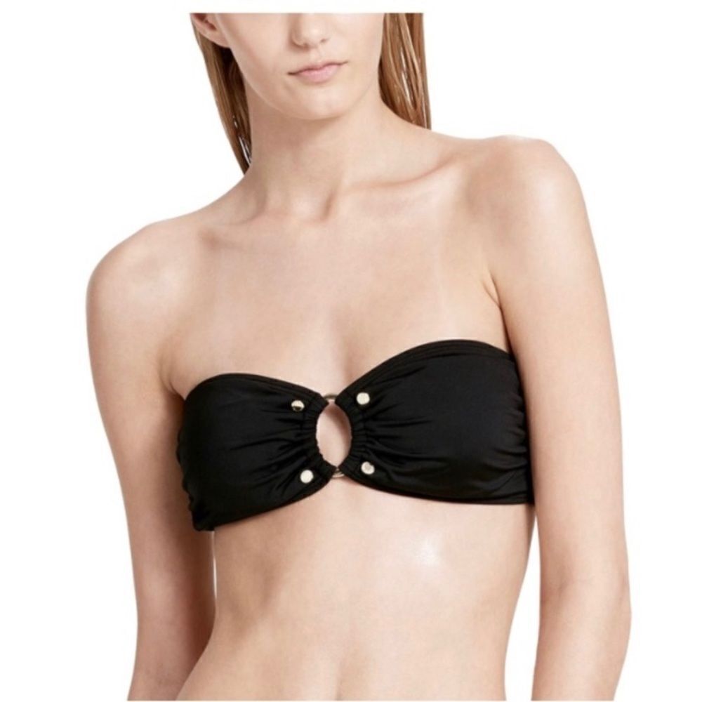 Calvin Klein Women's Solid Black Studded Bandeau Bikini Top Black size S M L